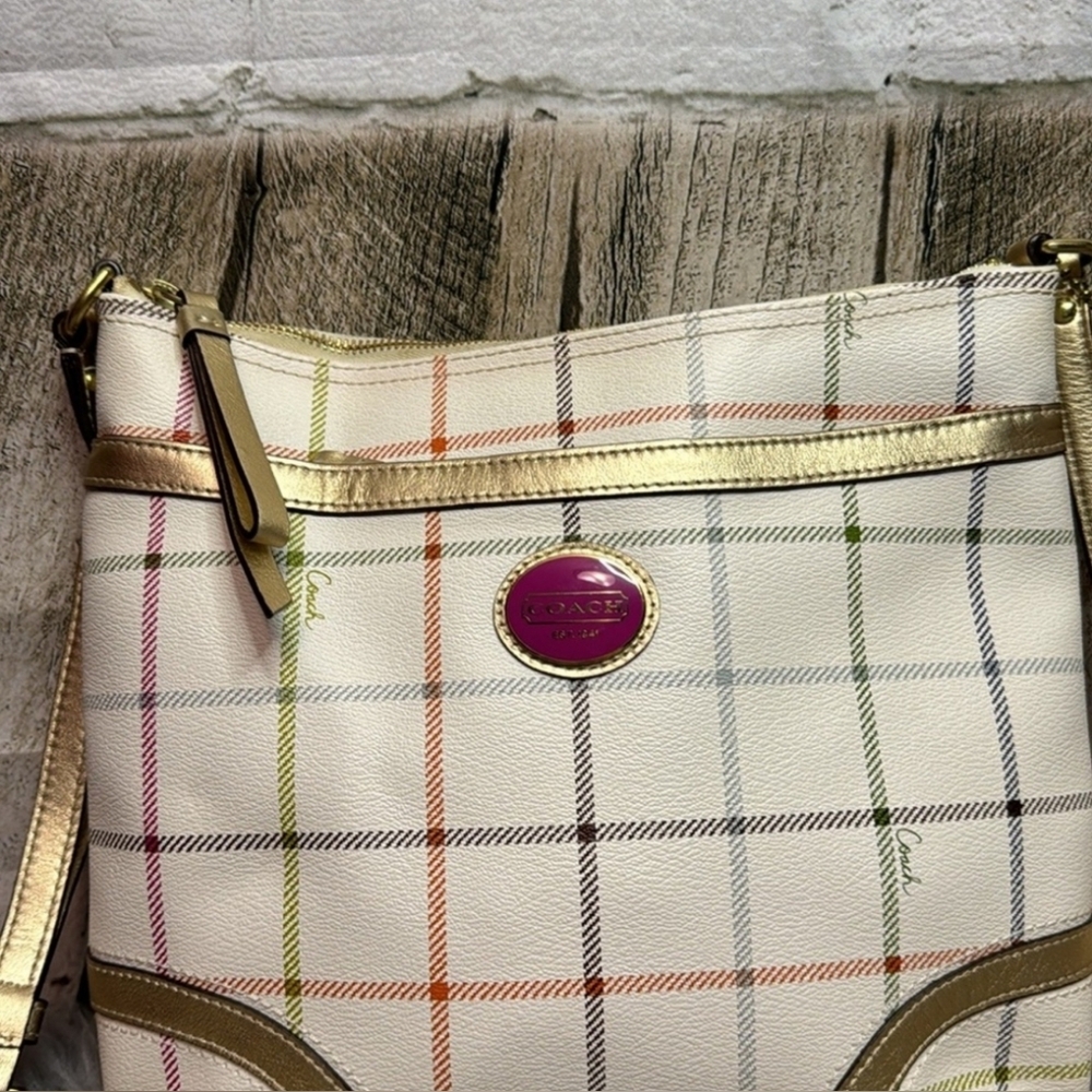 Coach Peyton Tattersal Plaid Rainbow GoldAccent Plaid Messenger Crossbody Bag - Picture 3 of 9